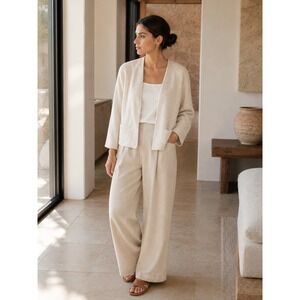 Eileen Fisher Reversible Organic Cotton Doubleweave Kimono Jacket PP Open Front